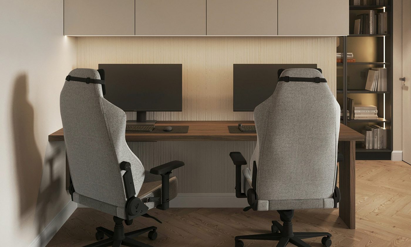 Office workspace with desk lighting